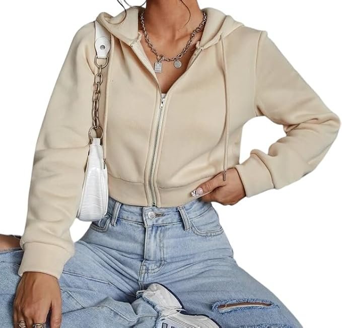 Hoodie Zipper Crop Jacket for Women's