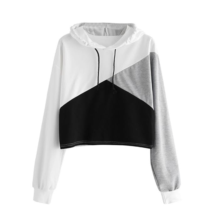 Women's Cute Color Block Pullover Crop Top Hoodie Sweatshirt(Pink)